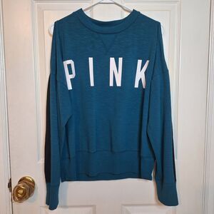 Pink Victoria's Secret Teal Blue Cold Shoulder Long Sleeved Top Spell Out Size S